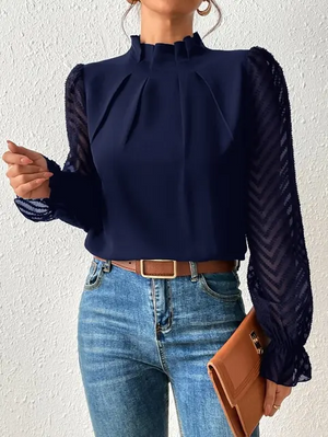 Elegant Half Turtleneck Ruffled Long Sleeve Blouse