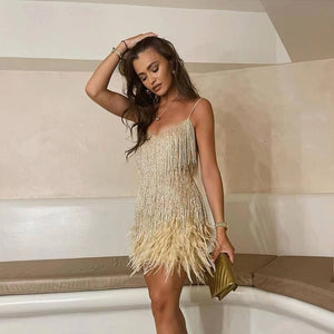 Elegant Feather Mini Dress with Flattering Fit