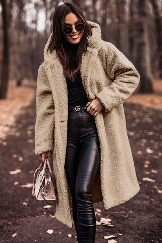Women's Teddy Hooded Coat with Wide Lapels