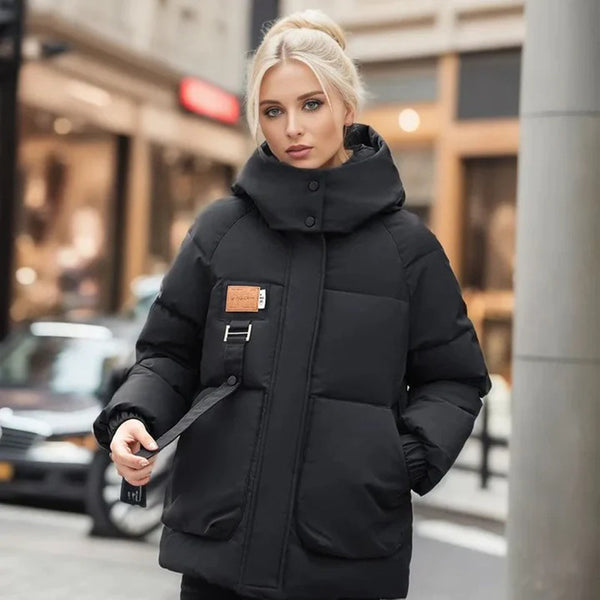 Chaqueta acolchada de invierno con capucha para mujer y bolsillos