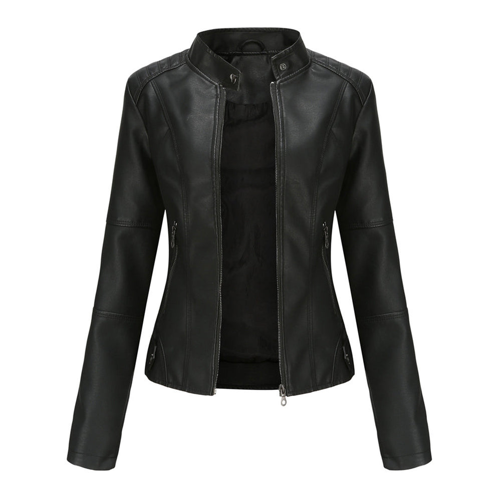 Classic Zip-Up Slim Fit Casual Moto Jacket for Women