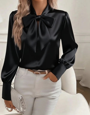 Elegant Bow Tie Blouse Long Sleeve Top for Women