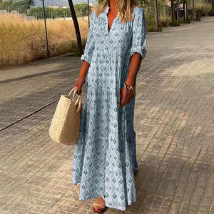 Women's Bohemian Printed Maxi Dress with Flowing Tiered Silhouette