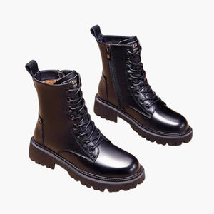Women's Lace-Up Boots with Side Zip and Thick Sole