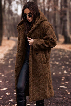 Women's Teddy Hooded Coat with Wide Lapels