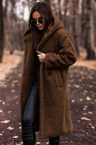 Women's Teddy Hooded Coat with Wide Lapels