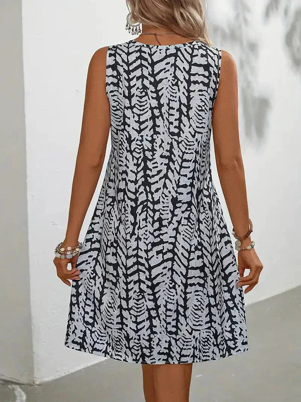Stylish Abstract Print Sleeveless Summer Dress for Women