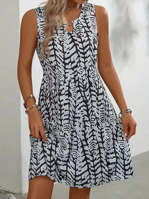 Stylish Abstract Print Sleeveless Summer Dress for Women