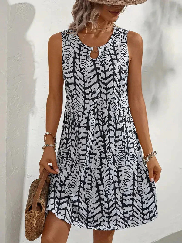 Stylish Abstract Print Sleeveless Summer Dress for Women