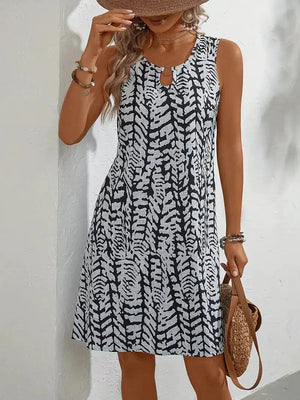 Stylish Abstract Print Sleeveless Summer Dress for Women