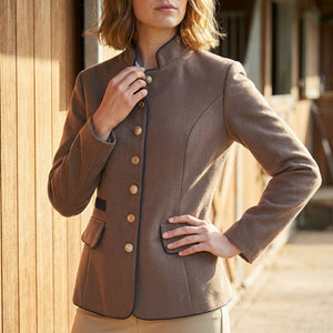 Elegant Tailored Blazer with Stand Collar and Button-Front Closure