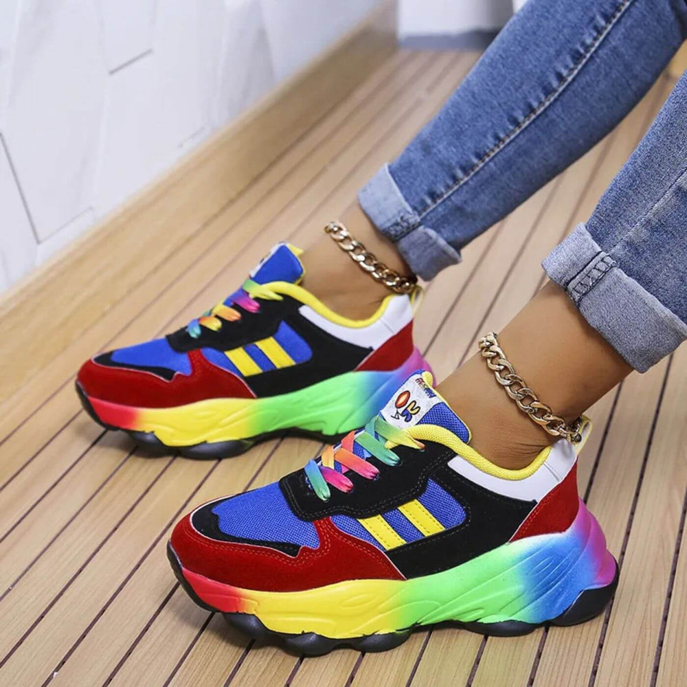Multicolor Platform Lace-Up Sneakers
