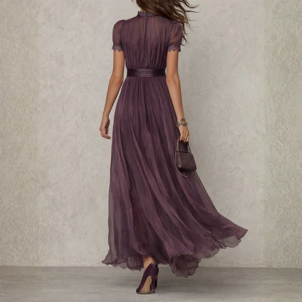 Women’s Ethereal Chiffon Maxi Dress with Tie-Neck Detail