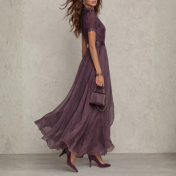 Women’s Ethereal Chiffon Maxi Dress with Tie-Neck Detail
