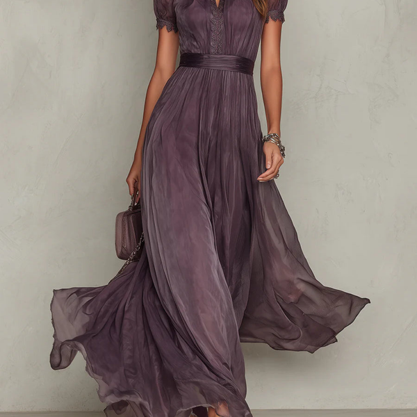 Women’s Ethereal Chiffon Maxi Dress with Tie-Neck Detail