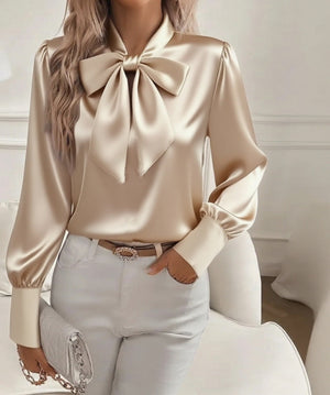Elegant Bow Tie Blouse Long Sleeve Top for Women