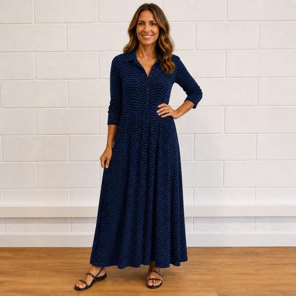 Women's Printed V-Neck Long Sleeve Maxi Dress