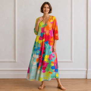 Women’s Color Splash Artistic Boho V-Neck Maxi Dress