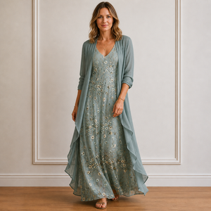 Women’s Flowy Floral Maxi Dress & Cardigan Set