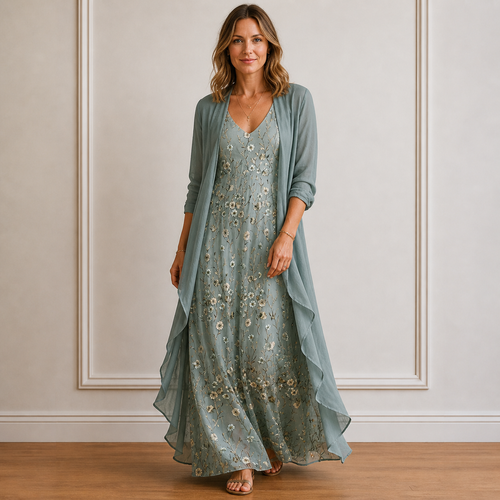 Women’s Flowy Floral Maxi Dress & Cardigan Set