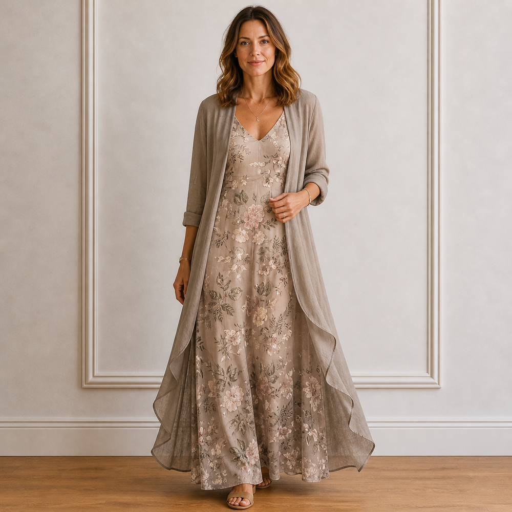 Women’s Flowy Floral Maxi Dress & Cardigan Set