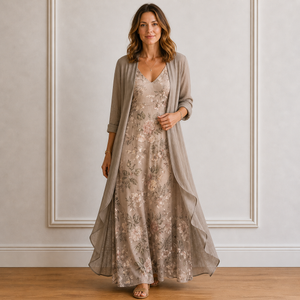 Women’s Flowy Floral Maxi Dress & Cardigan Set