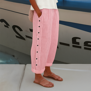 Women’s Striped Button Detail Wide Leg Pants