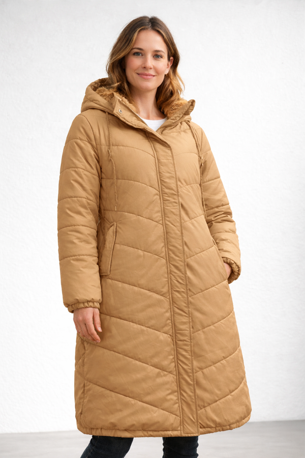 Women's Quilted Parka with Hood & Fleece Lining