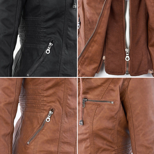 Women's Faux Leather Jacket with Hood