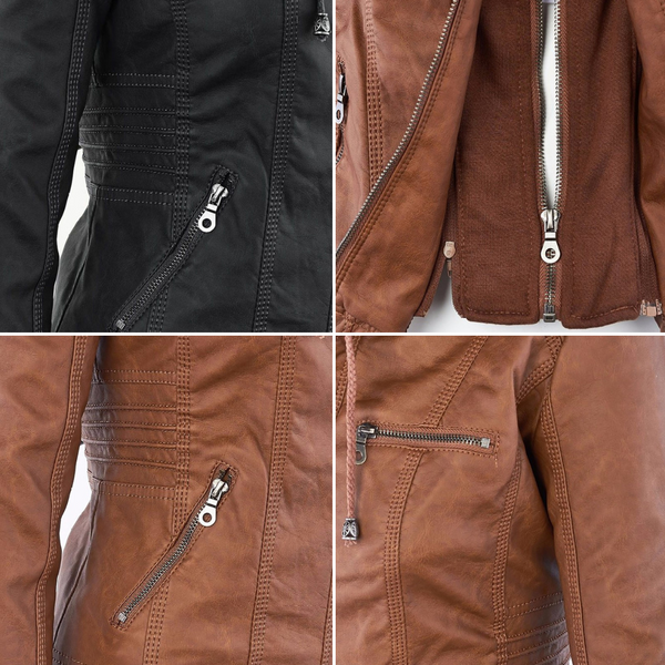 Women's Faux Leather Jacket with Hood