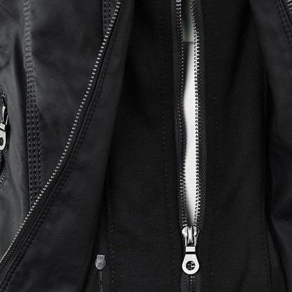 Women's Faux Leather Jacket with Hood