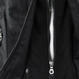 Women's Hooded Faux Leather Moto Jacket with Zip Front