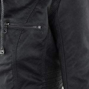 Women's Faux Leather Jacket with Hood