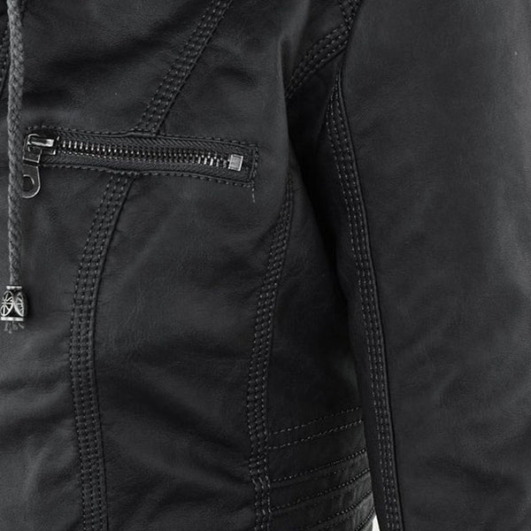 Women's Faux Leather Jacket with Hood