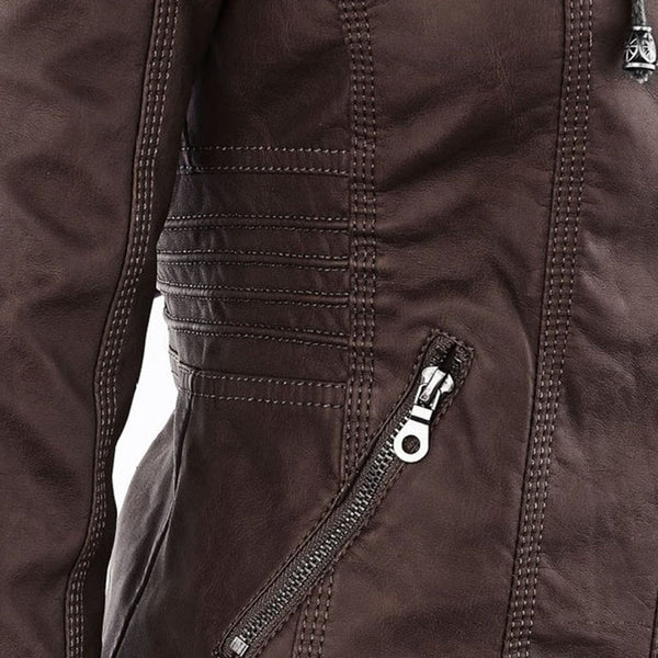 Women's Faux Leather Jacket with Hood