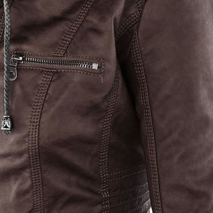 Women's Faux Leather Jacket with Hood