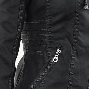 Women's Faux Leather Jacket with Hood
