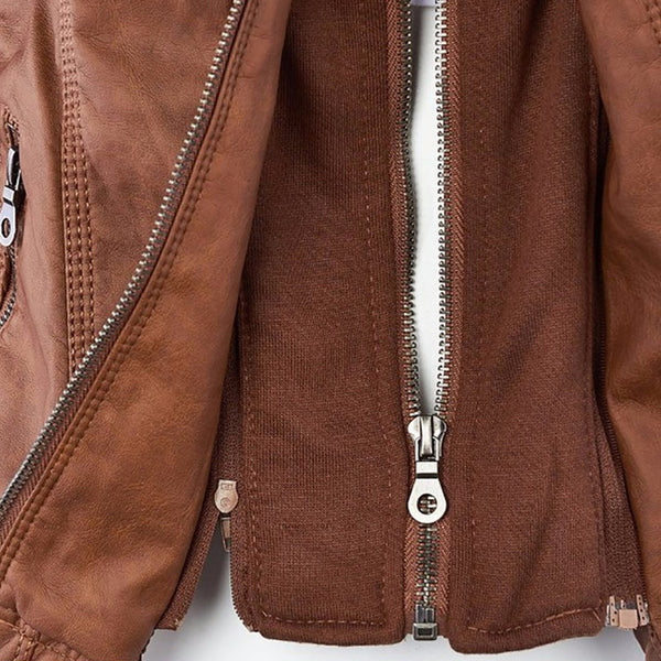 Women's Faux Leather Jacket with Hood