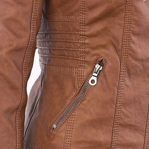 Women's Hooded Faux Leather Moto Jacket with Zip Front