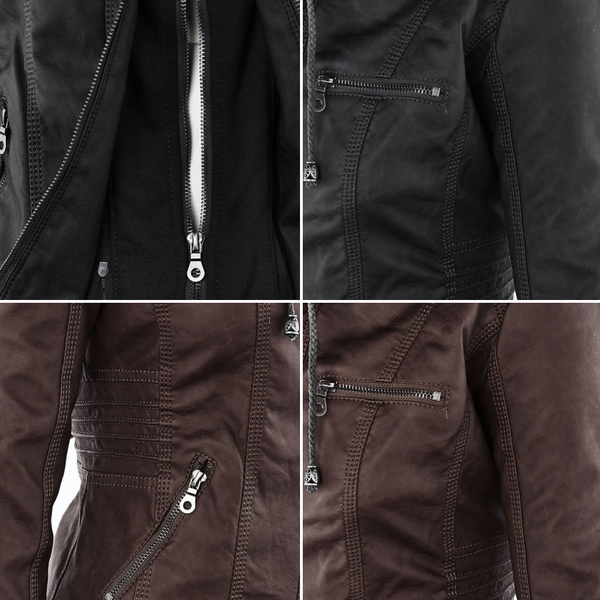 Women's Faux Leather Jacket with Hood