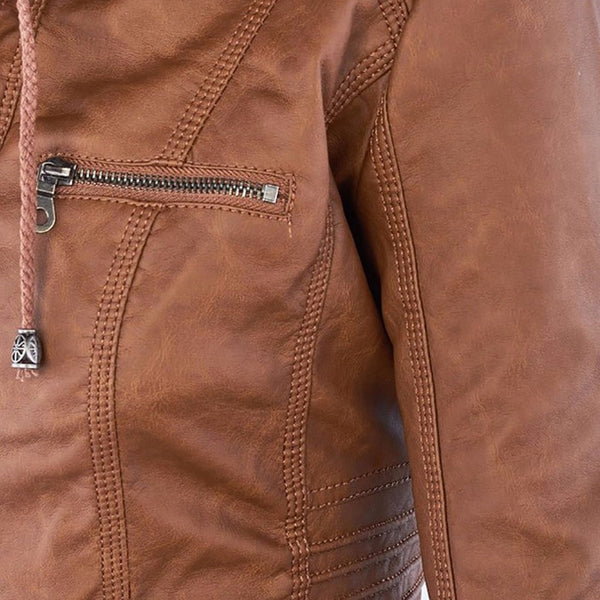 Women's Faux Leather Jacket with Hood