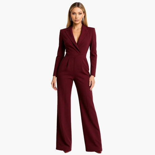 Tailored Long Sleeve Jumpsuit Women Sleek Formal Style