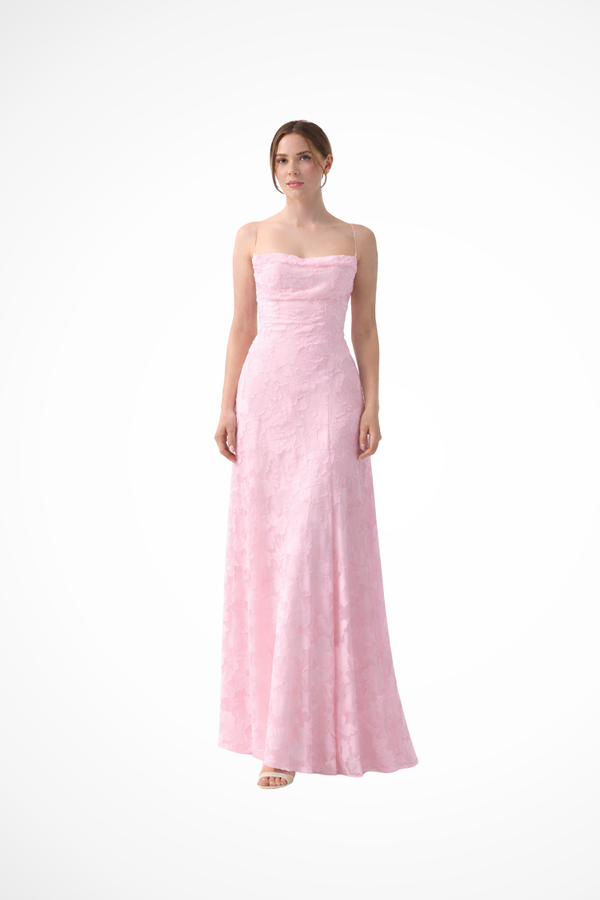 Women's Floral Jacquard Maxi Dress Lace-Up Back