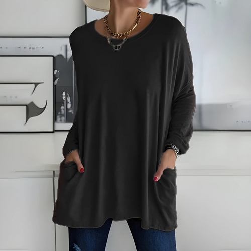 Túnica de manga larga para mujer con bolsillos y corte oversize