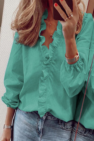 Women’s Ruffle V-Neck Long Sleeve Blouse