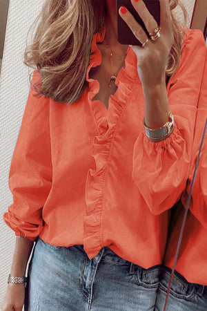 Women’s Ruffle V-Neck Long Sleeve Blouse