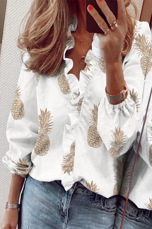 Women’s Ruffle V-Neck Long Sleeve Blouse