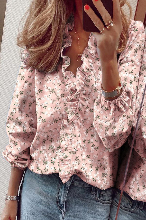 Women’s Ruffle V-Neck Long Sleeve Blouse