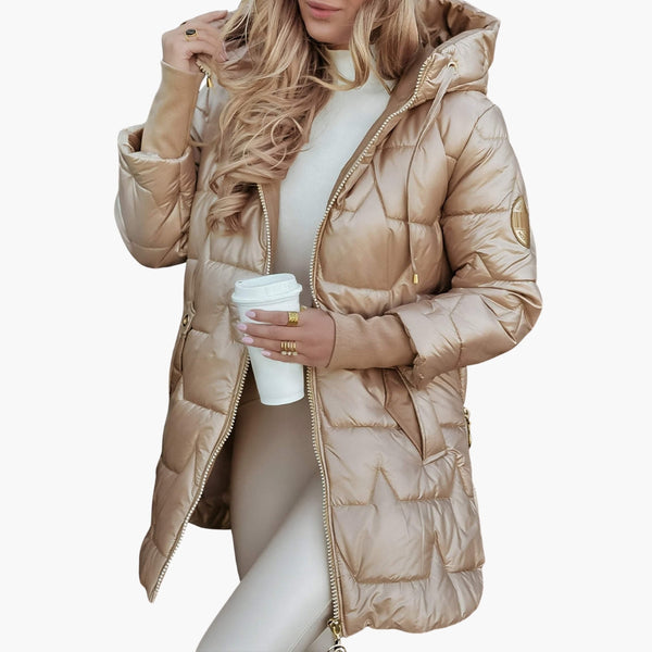 Long Hooded Women's Puffer Jacket Zippered