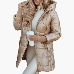 Women’s Long Hooded Puffer Coat with Zip Front